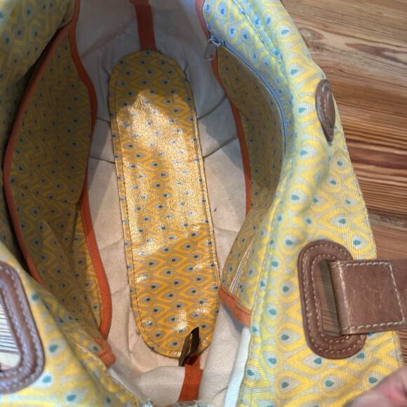 FOSSIL Key-Per Tote Gray Coated Canvas Shoulder Bag Purse City Birds GUC - Picture 11 of 16